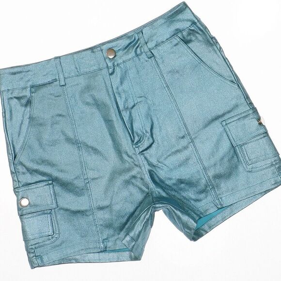 Lizette Collection LC Shorts Juniors L Super High Rise Metallic Blue Measure W28 - Picture 7 of 11